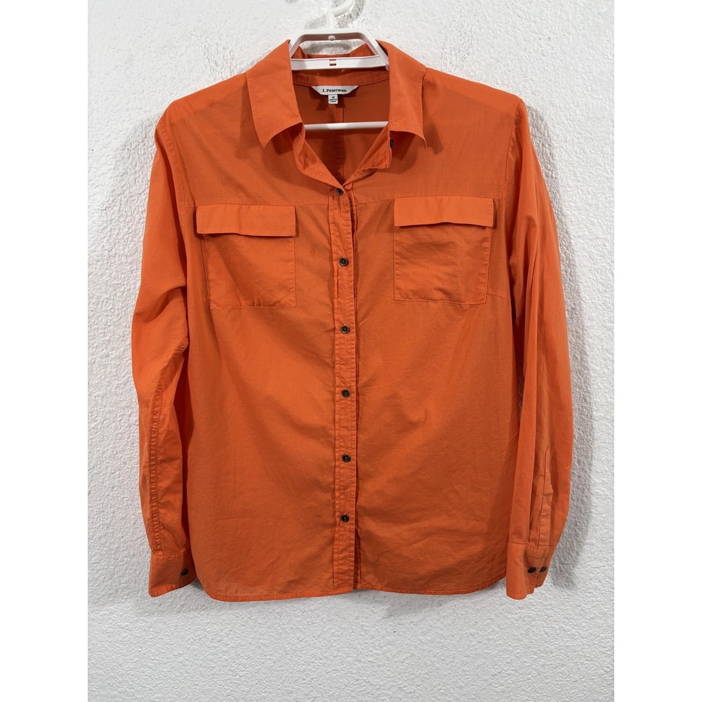J Peterman Shirt Womens 10 Orange Long Sleeve Button‎ Front 100% Cotton
